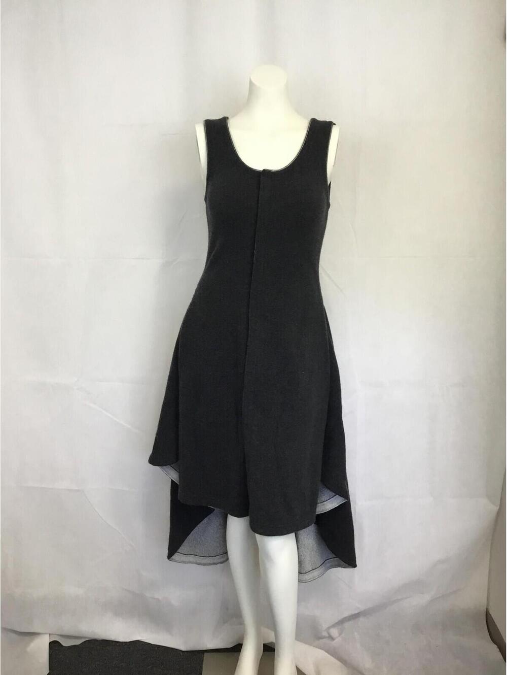 [348] Celine Sweater Dress W 36 Gray Knit Sleeveless Scoop Neck Asym Hi-Low Hem
